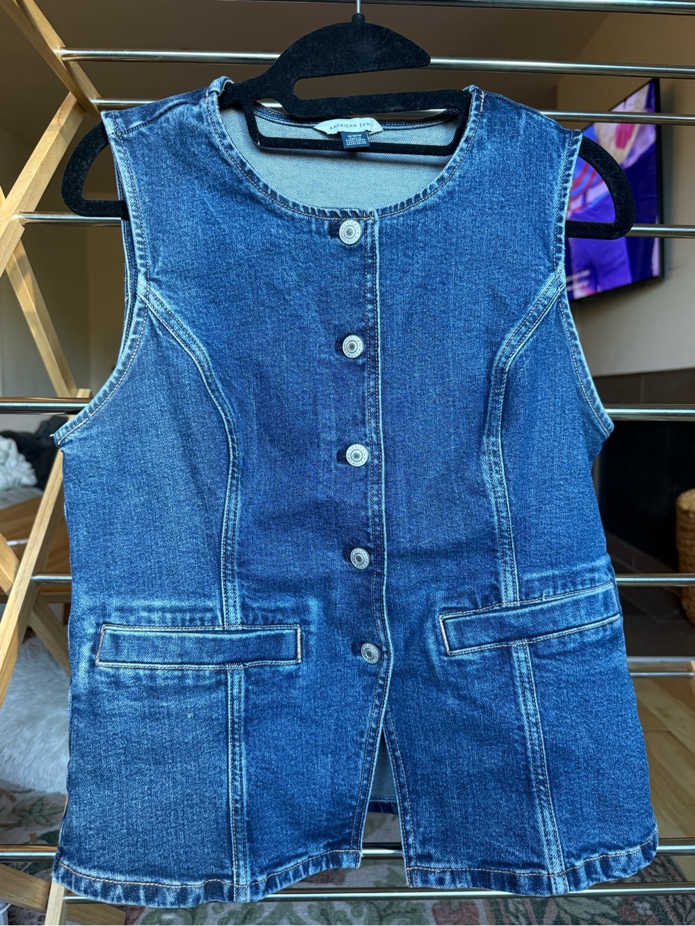 AE Crew Neck Button Up Denim Vest